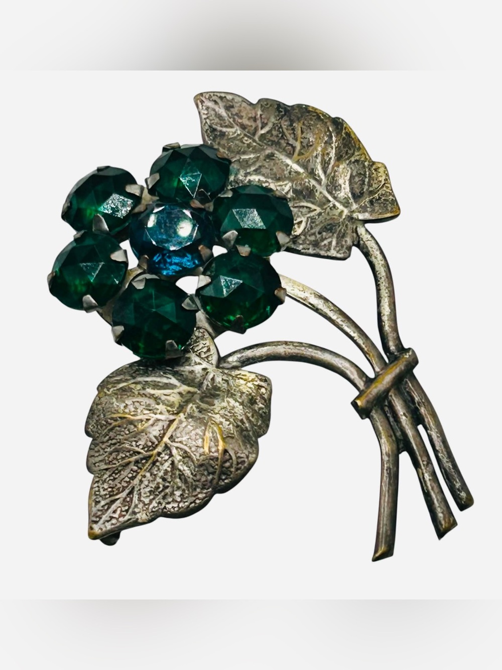 Vintage W.Germany Eloxal Rauten Rhinestone Flower Brooch